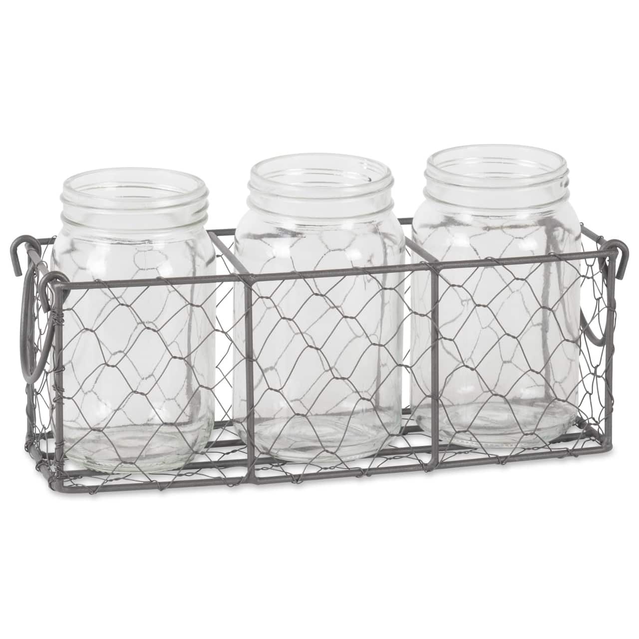 DII® Vintage Gray Chicken Wire Caddy with Clear Jars